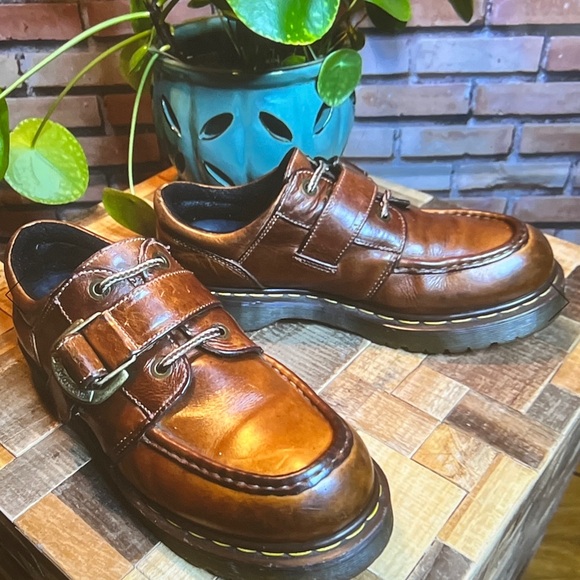 👞 Dr Martens Double Buckle Monk Strap Oxford Shoes Brown Leather - 10M 43EU